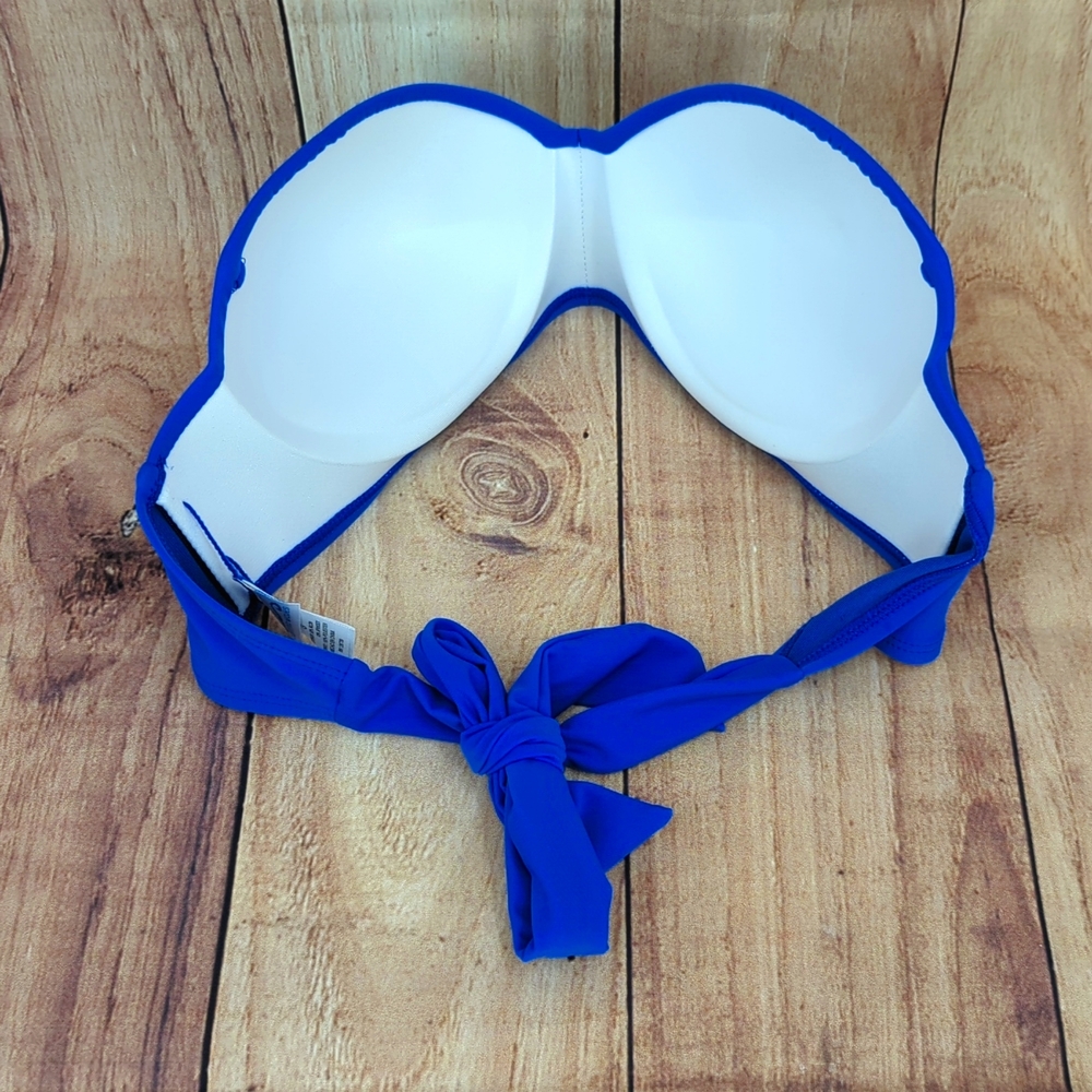 CALIFORNIA WAVES Cerulean Blue Bikini Top Back Tie Closure Molded Cups S… - Picture 4 of 6